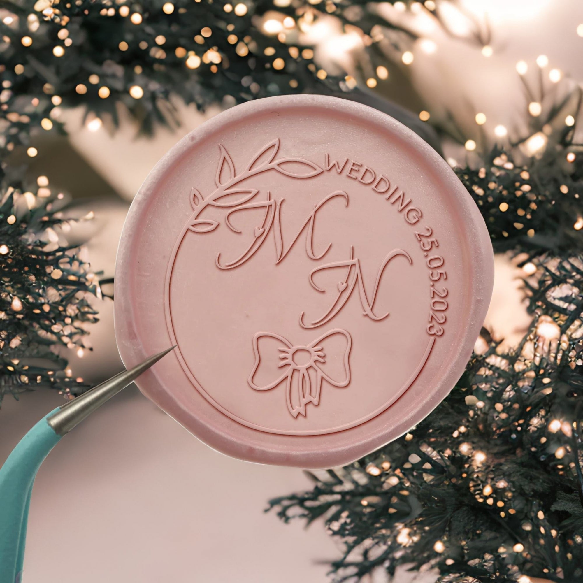 Bowknot Double Initials Wedding Custom Self-Adhesive Wax Seal Stickers