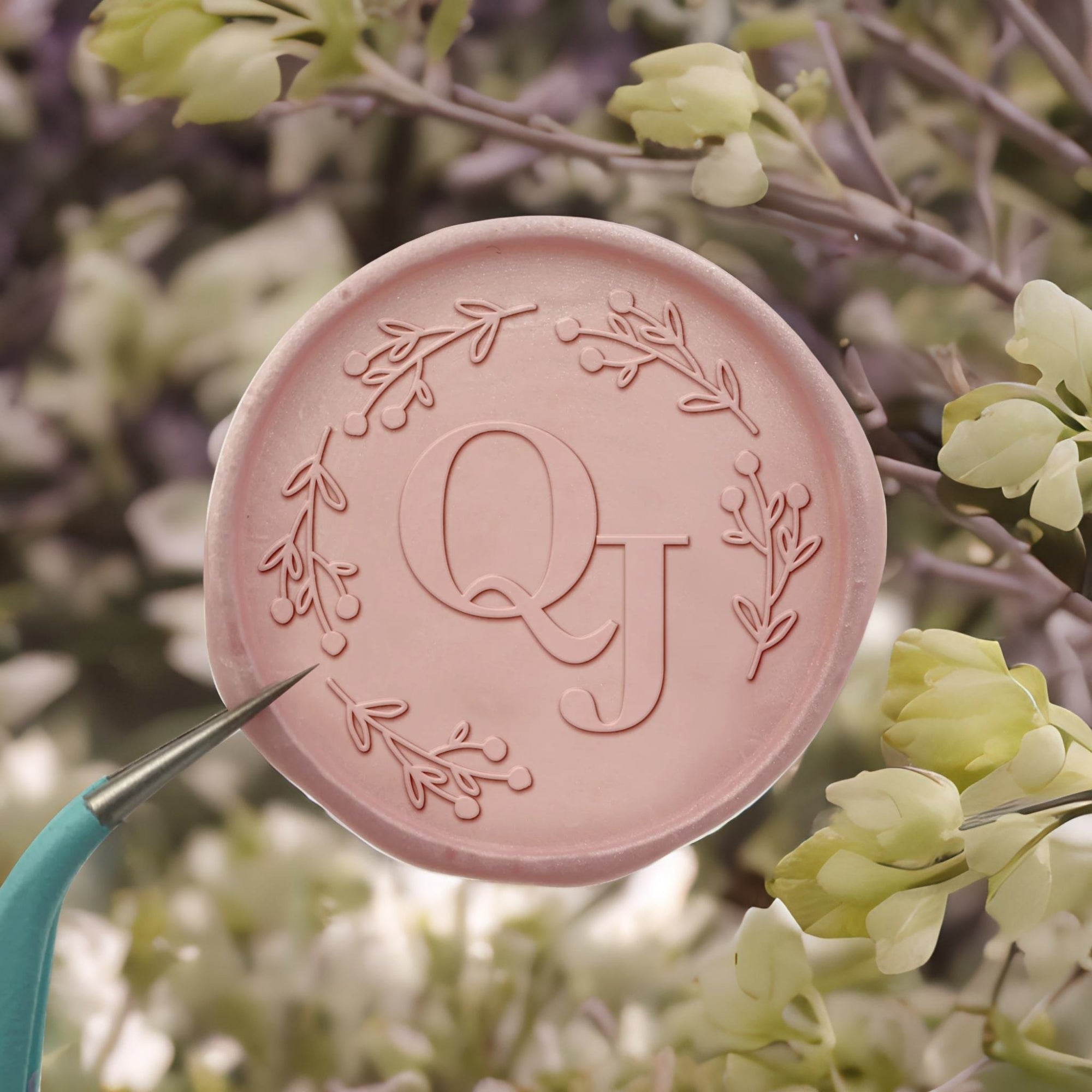 Branches & Buds Double Initials Wedding Custom Self-Adhesive Wax Seal Stickers