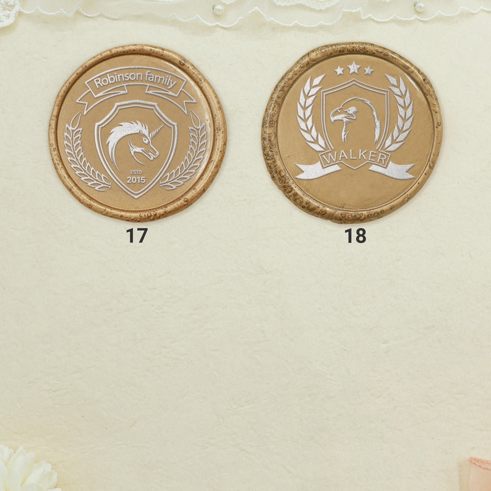 Custom Family Crest Wax Seal Stamp with Name, Initial, or Totem (18 Designs)-sku5