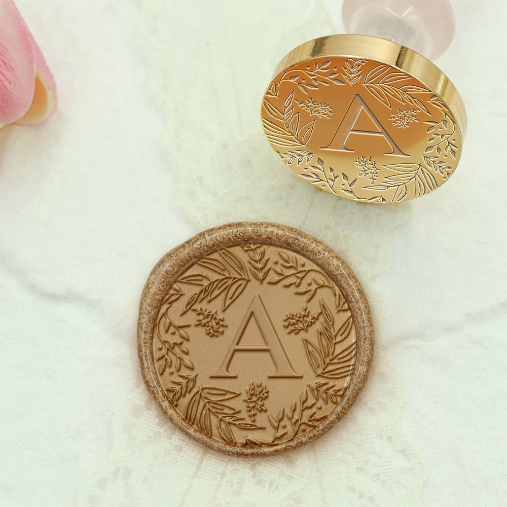 Custom Single Letter Borderless Botanical Wax Seal Stamp - Style 27 27-2