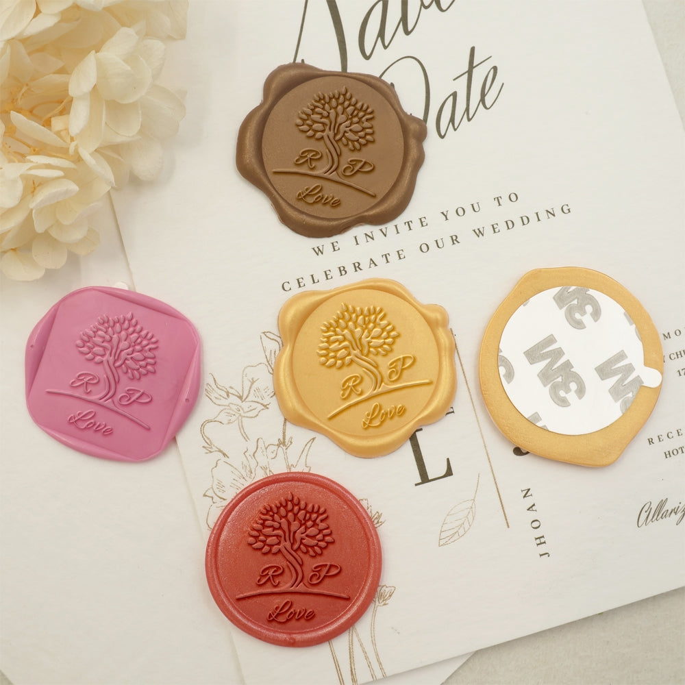 Tree of Life Double Initials Wedding Custom Self-Adhesive Wax Seal Stickers-1
