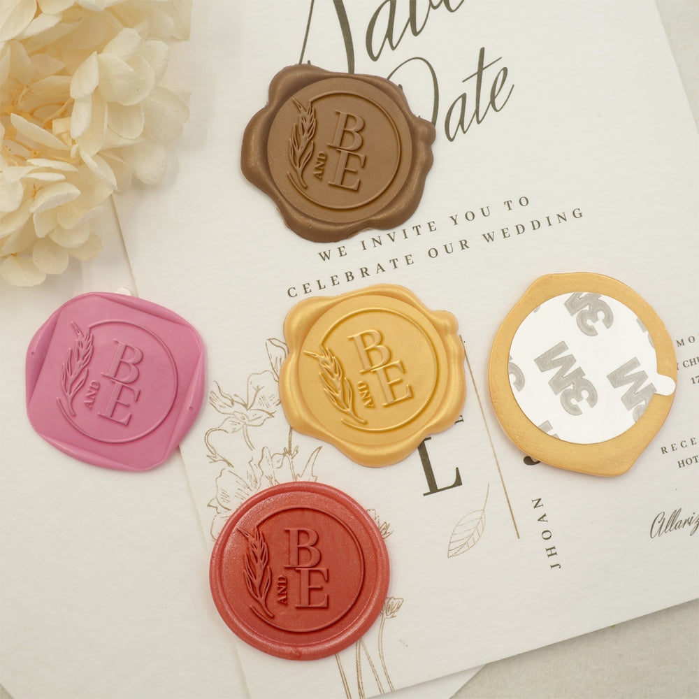 Ear of Wheat Double Initials Wedding Custom Self-Adhesive Wax Seal Stickers-1