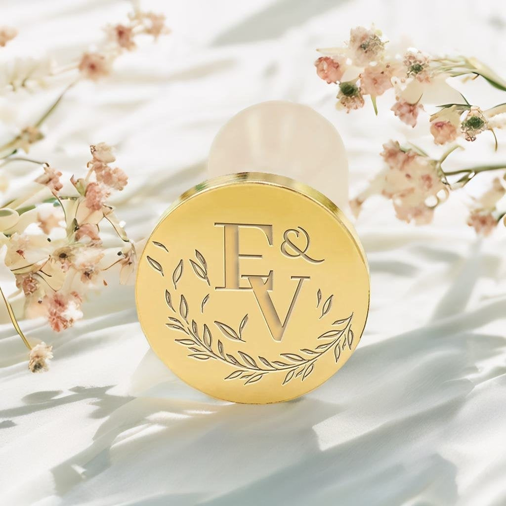 Olive Branch Wedding Custom Wax Seal Stamp with Double Initials-1