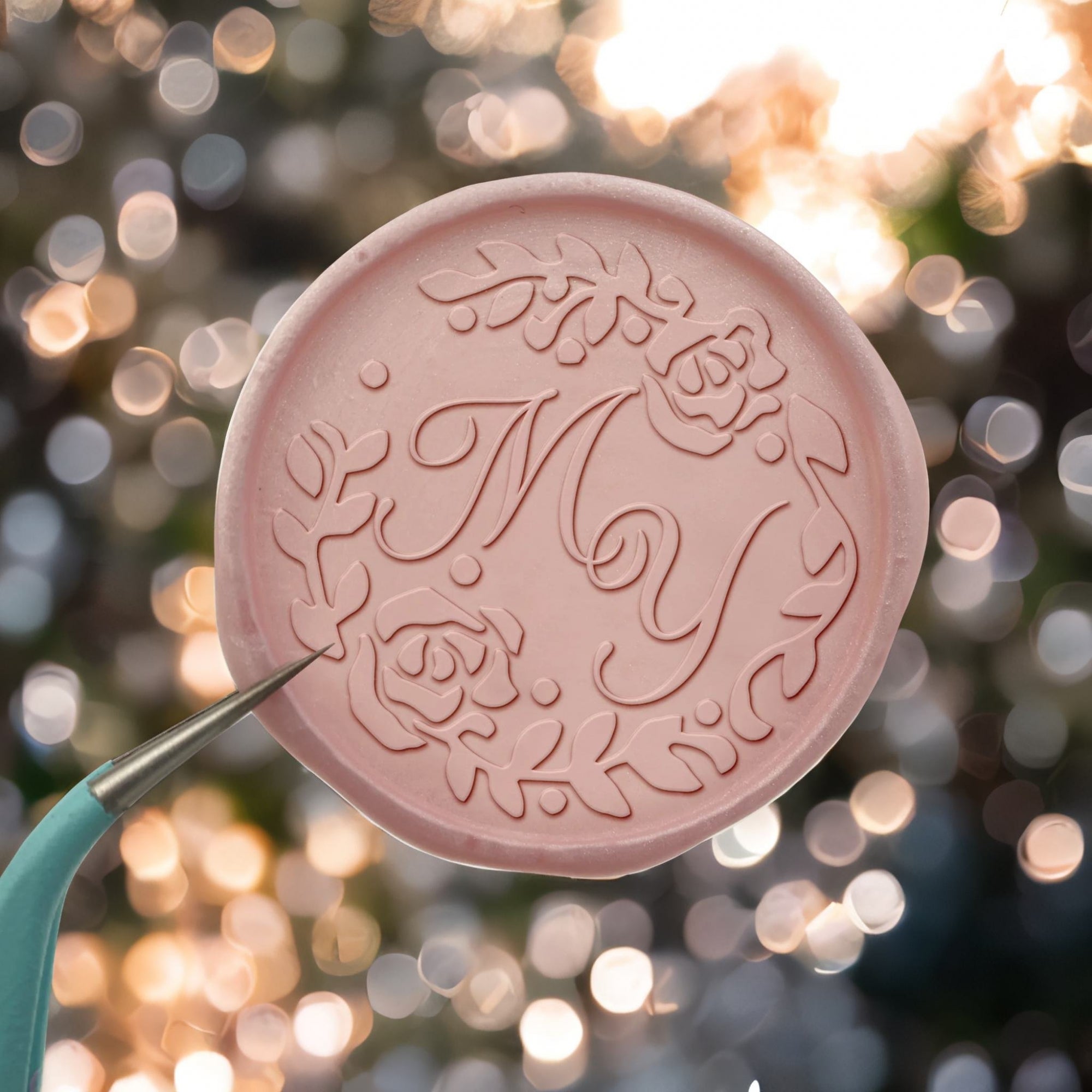 Rose Wreath Double Initials Wedding Custom Self-Adhesive Wax Seal Stickers