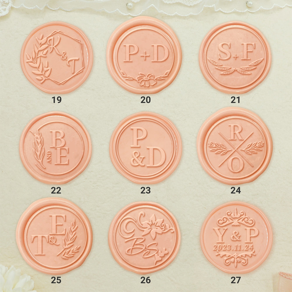 Simple Plant Circle Wedding Custom Wax Seal Stamp with Double Initials-3