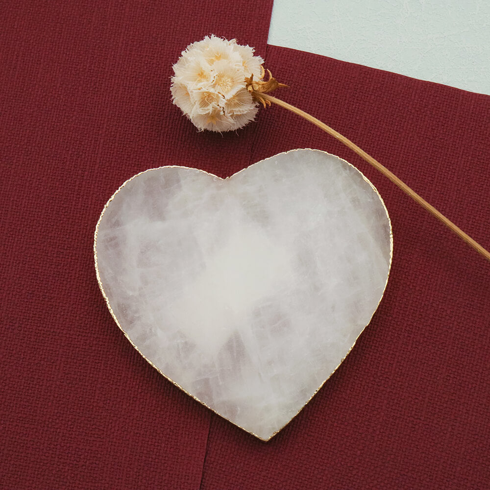 Heart Shaped Gold Gilded Rose Quartz Non-stick Pad