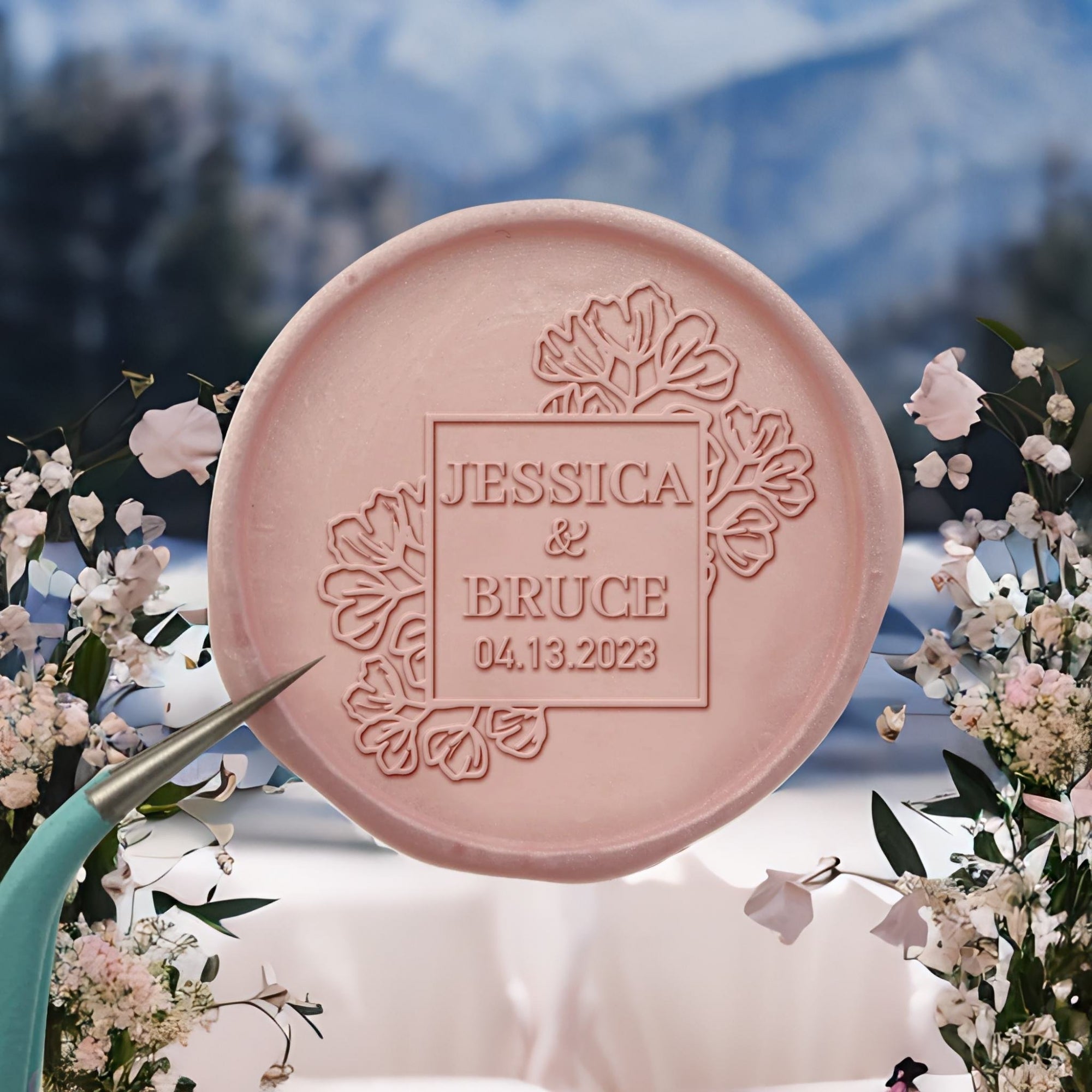 Bloom Square Name Wedding Custom Self-Adhesive Wax Seal Stickers