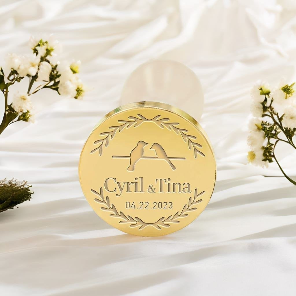 Roosting Birds Wedding Custom Wax Seal Stamp with Couple's Names