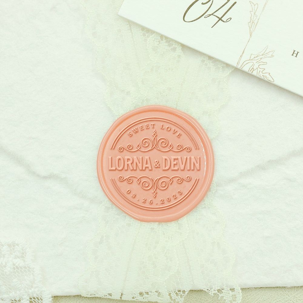 Sweet Love Wedding Custom Wax Seal Stamp with Couple's Names-2